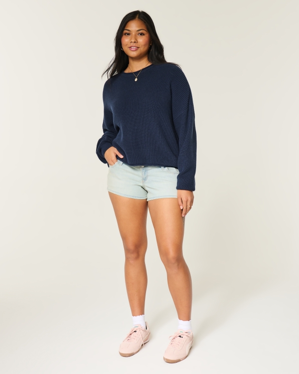 Ultra Low-Rise Light Wash Denim Shortie Shorts, Light view 2