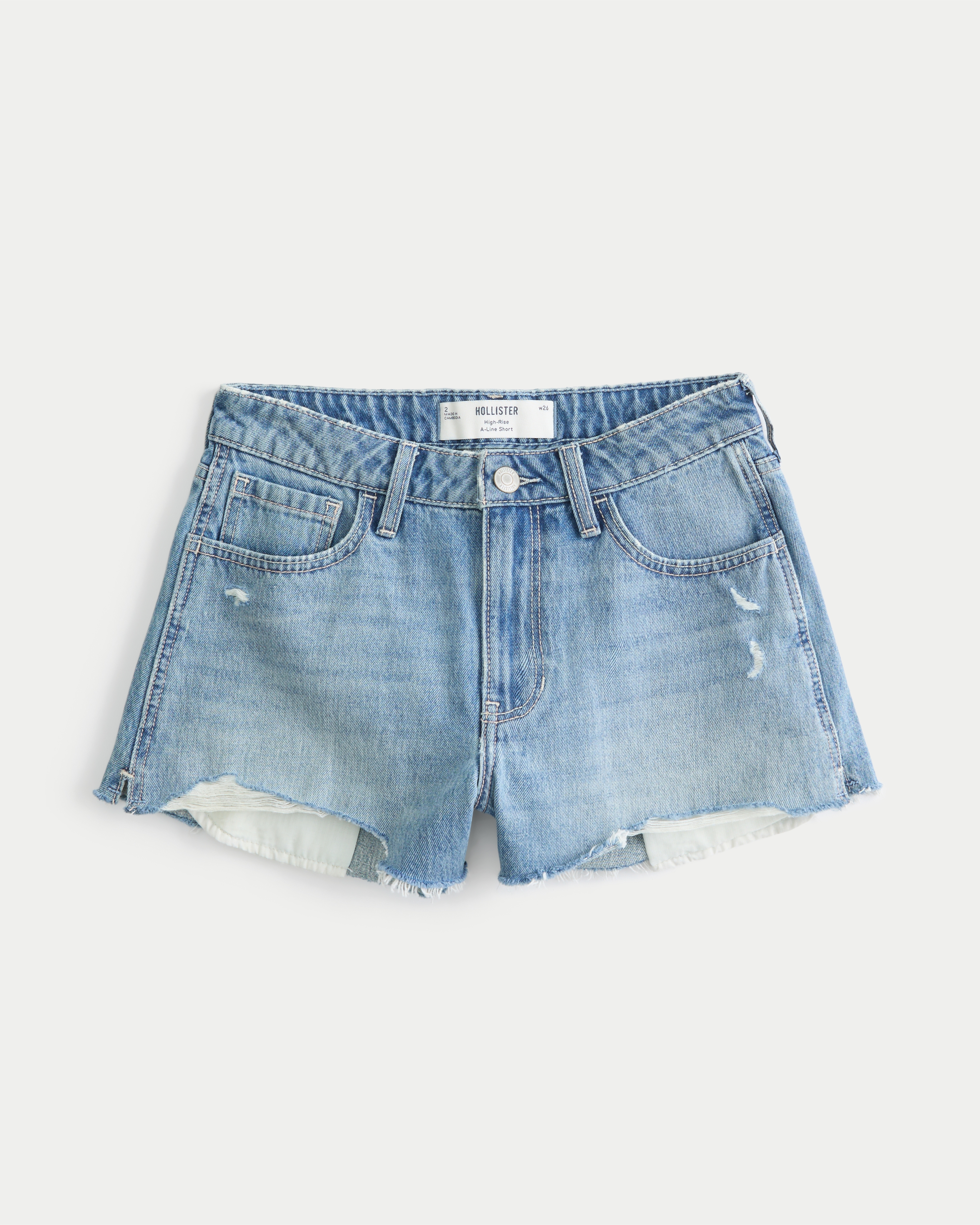 High-Rise Light Wash Denim A-Line Shorts