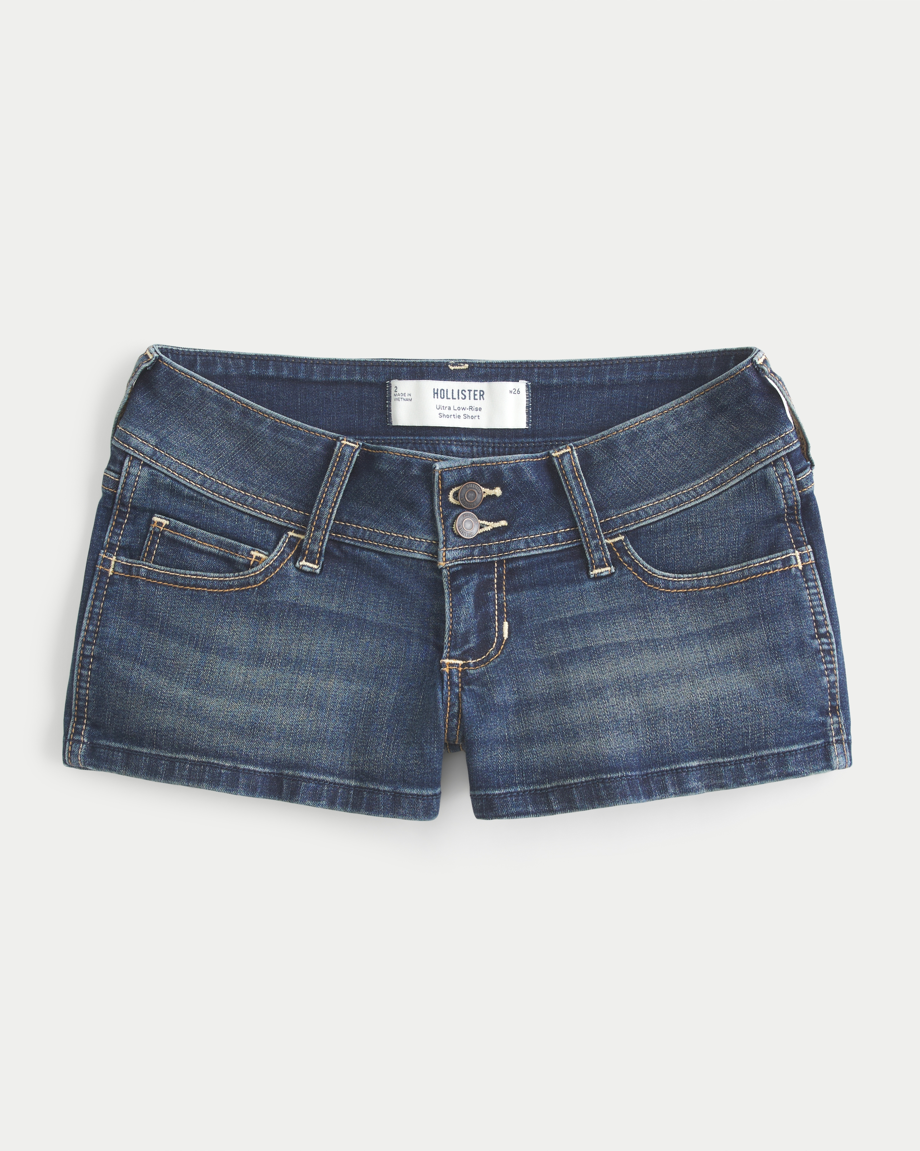 Ultra Low-Rise Dark Wash Denim Shortie Shorts