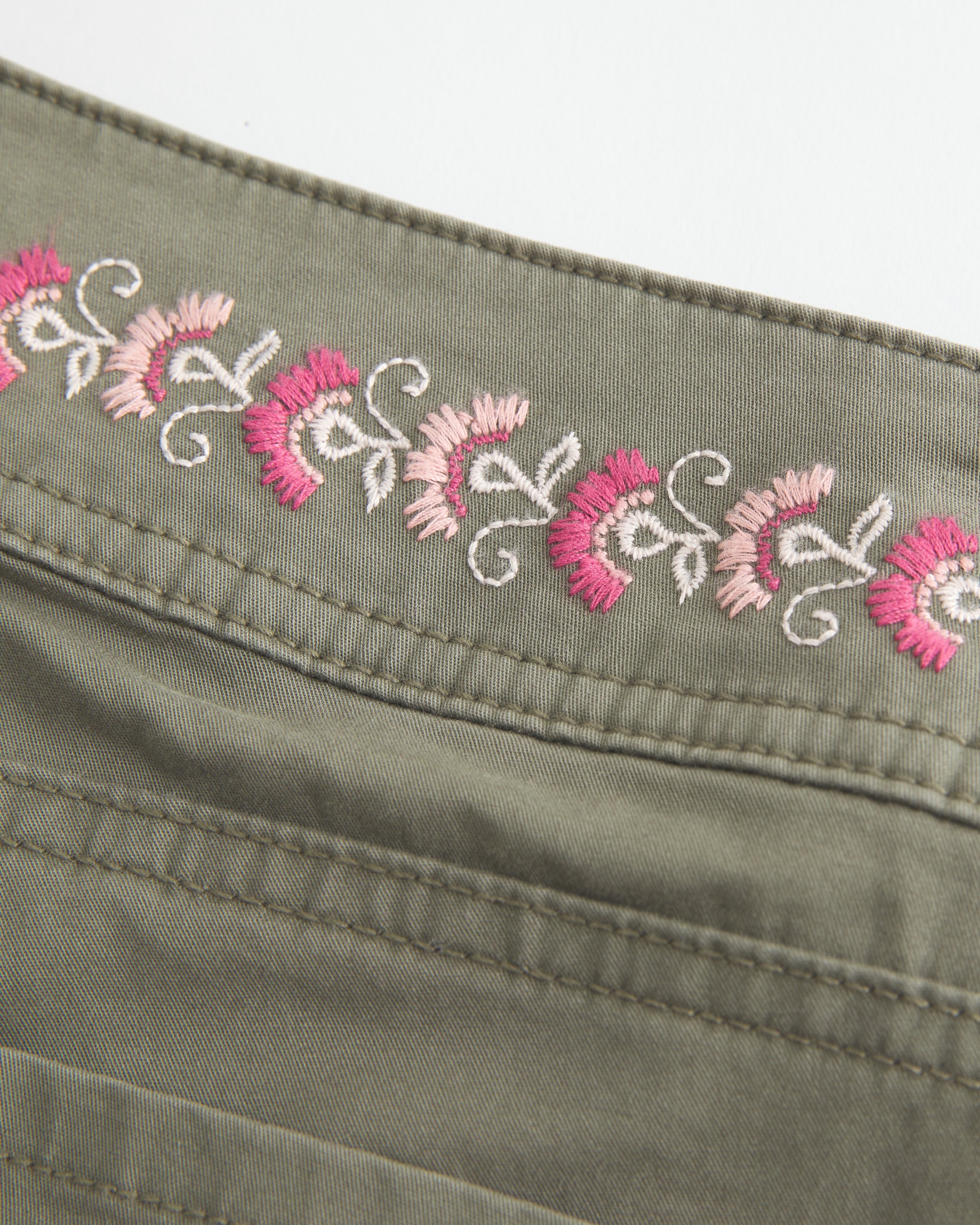 Ultra Low-Rise Twill Embroidered Waistband Shortie Shorts