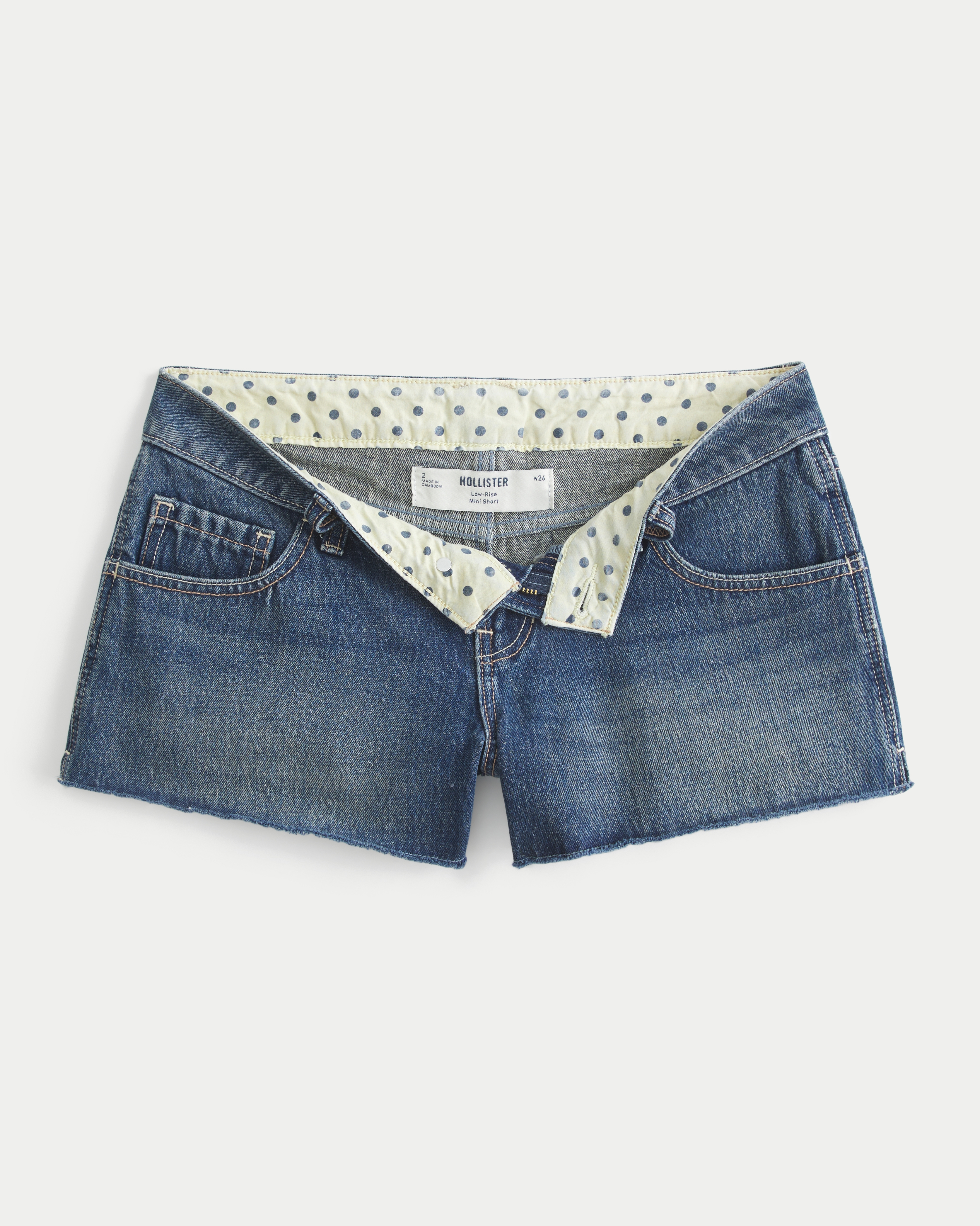 Low-Rise Dot Interior Denim Mini Shorts