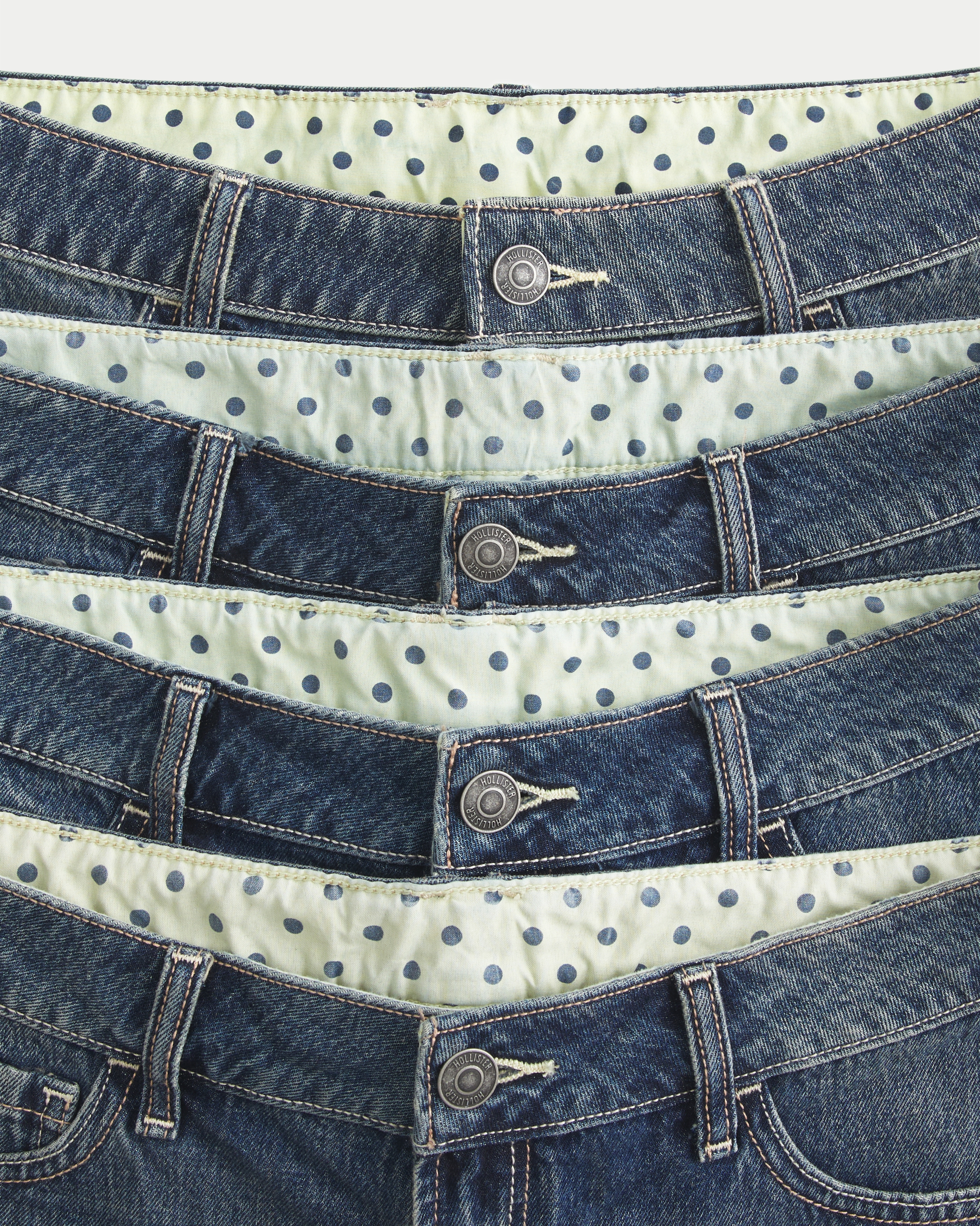 Low-Rise Dot Interior Denim Mini Shorts