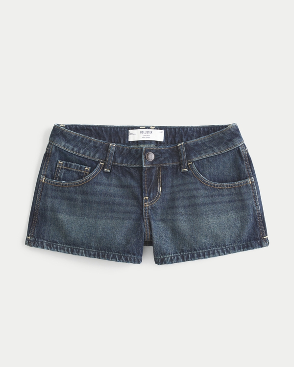 Minishorts denim de tiro bajo con lavado oscuro, Lavado Oscuro view 1