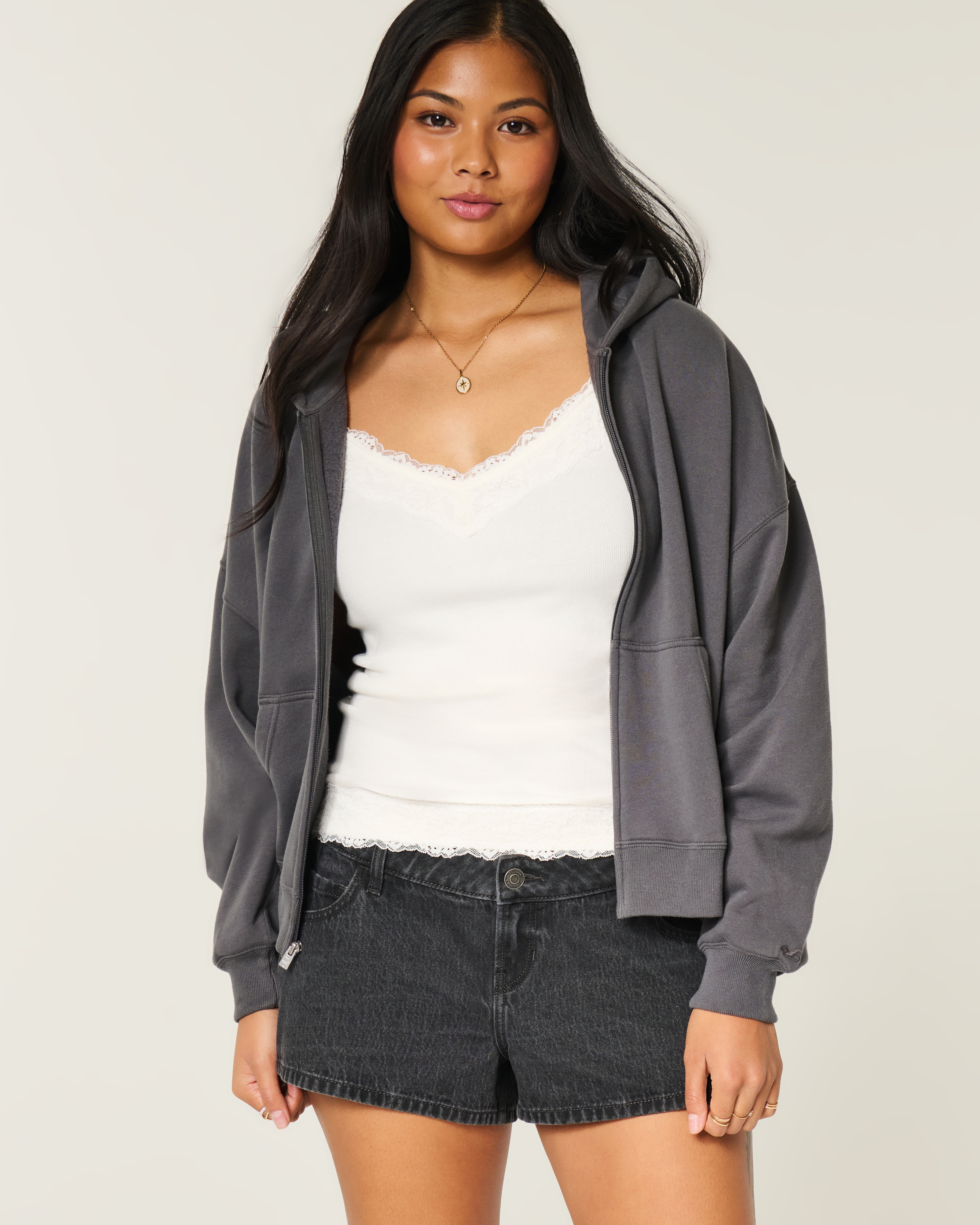 Low-Rise Black Denim Mini Shorts