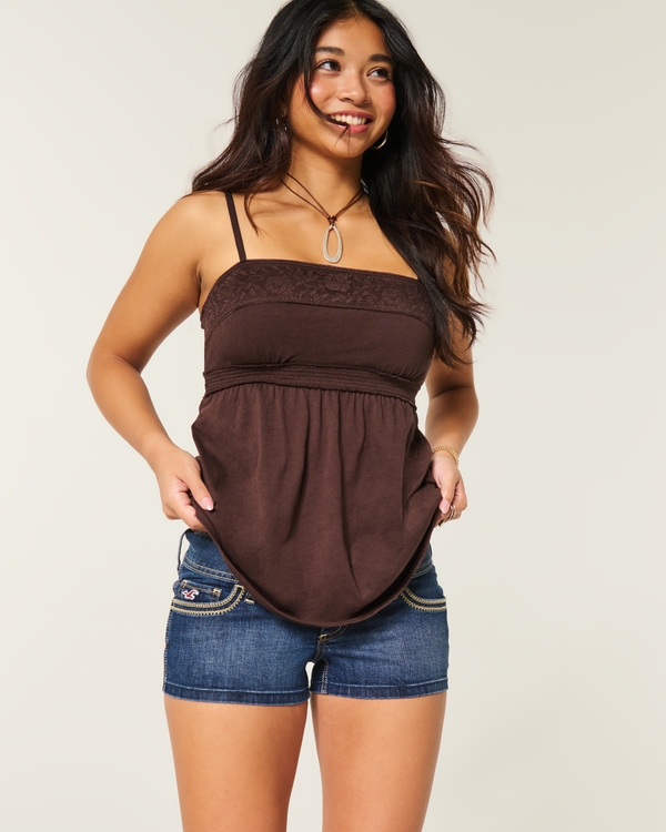 Ultra Low-Rise Dark Wash Denim Shortie Shorts, Dark view 1