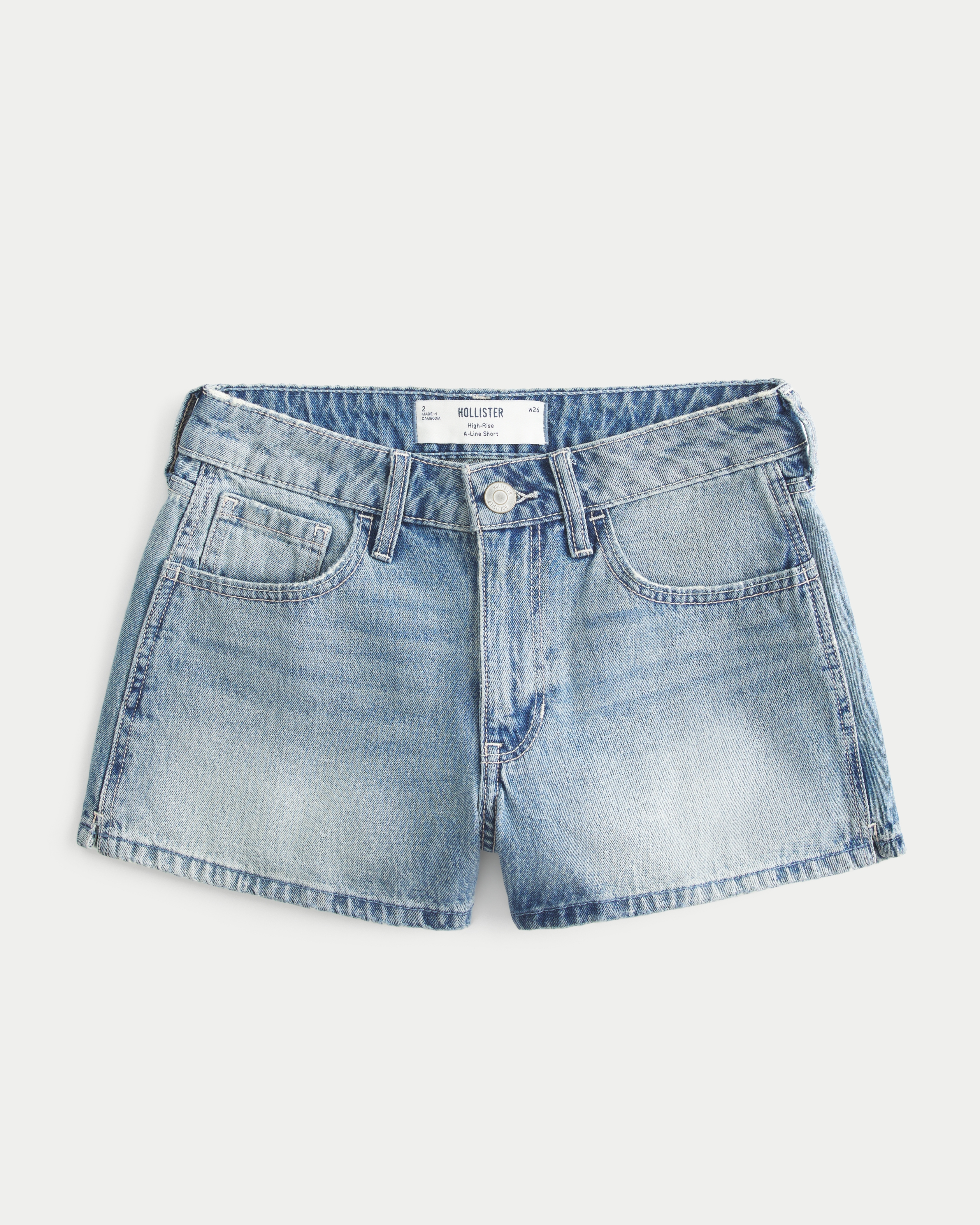 High-Rise Medium Wash Denim A-Line Shorts
