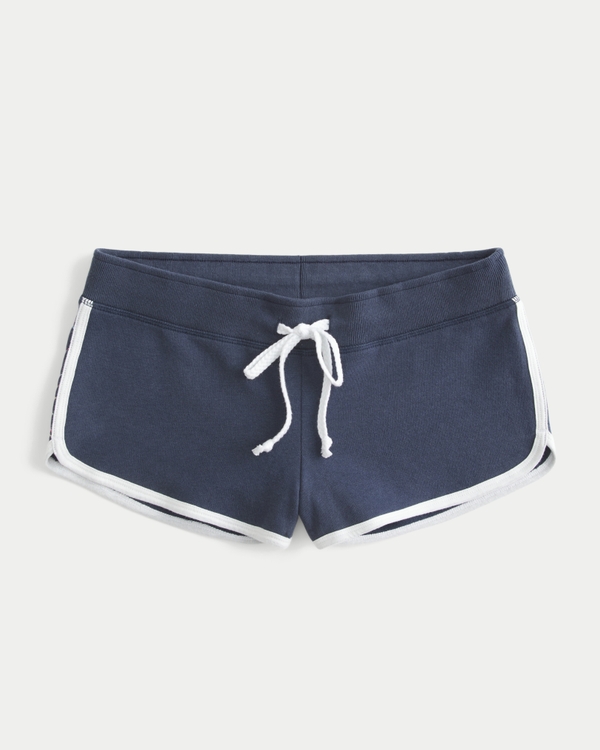 Embroidered Hibiscus Graphic Fleece Shortie Shorts, Navy Blue view 1