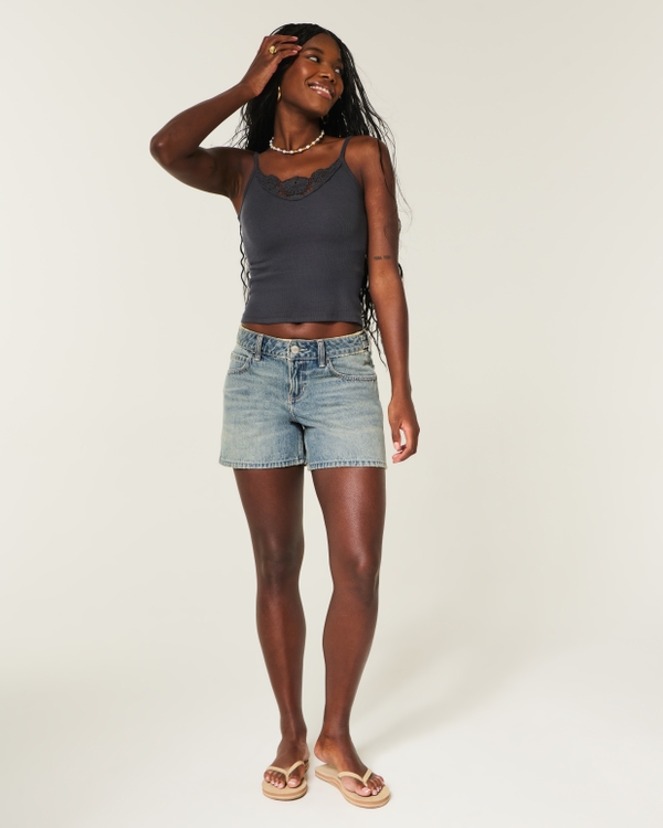 Hollister Andi Adjustable Waist Low-Rise Baggy Denim Shorts, Medium view 2