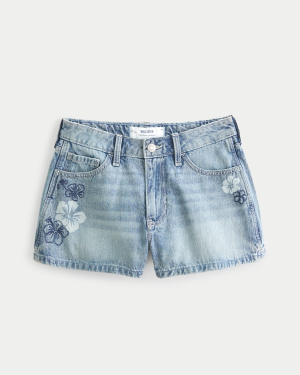 Curvy High-Rise Hibiscus Graphic Denim A-Line Shorts, Light view 1