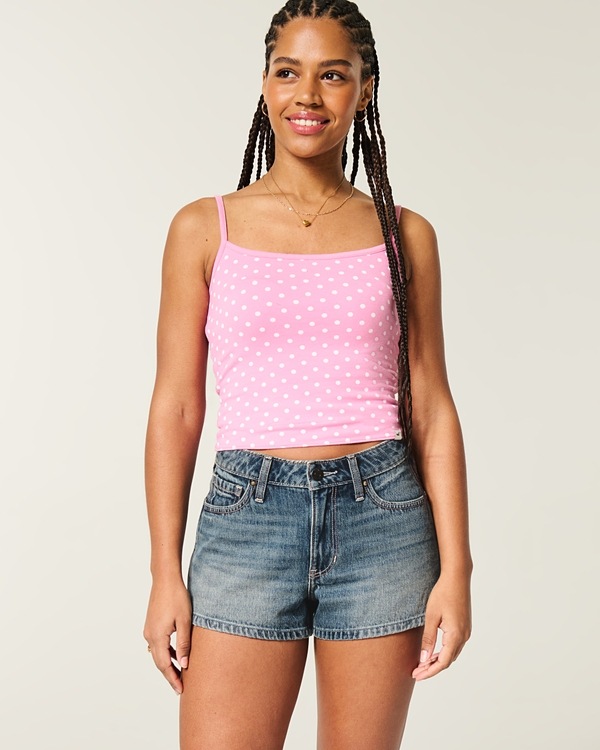 Curvy High-Rise Dark Wash Denim A-Line Shorts, Medium view 1