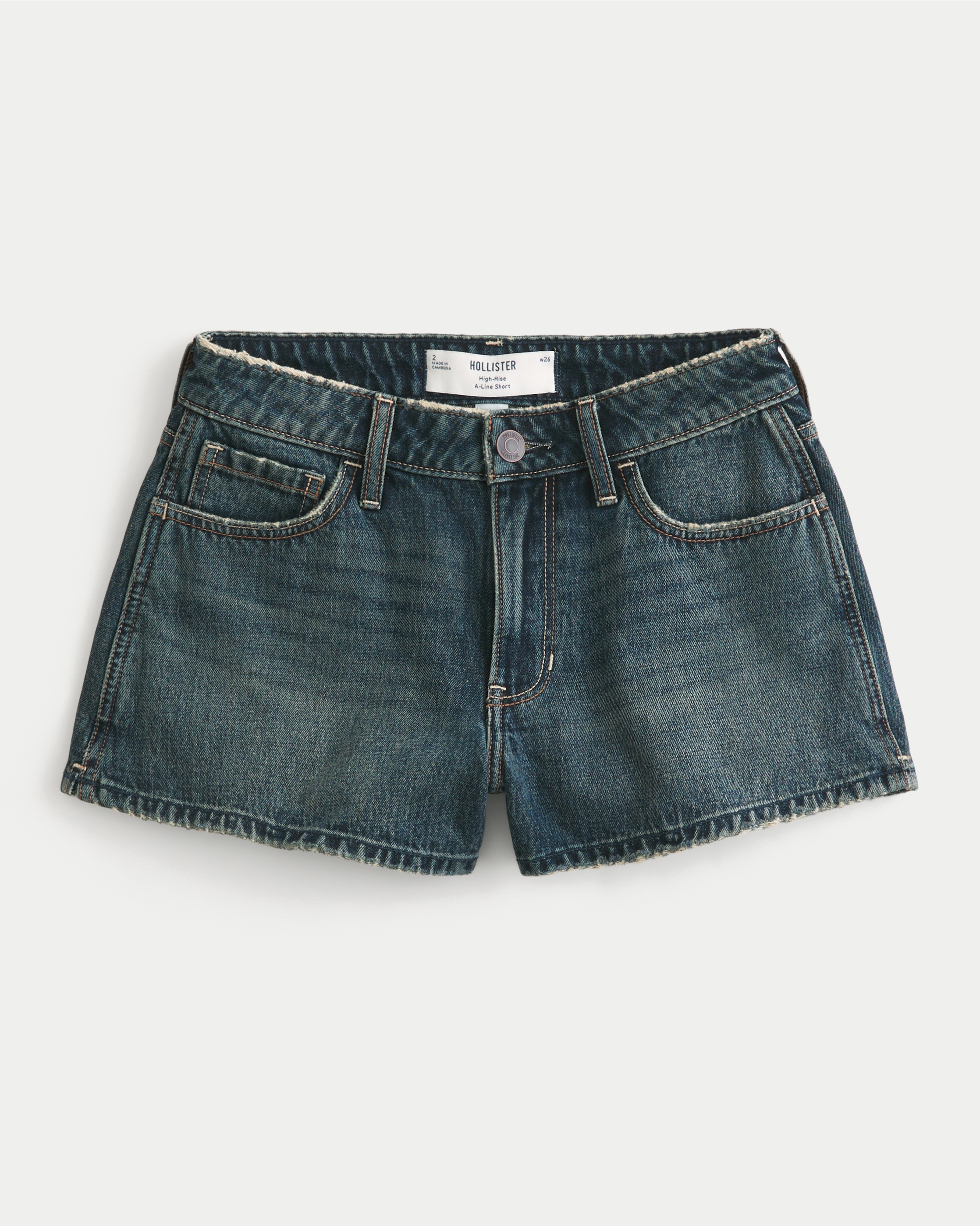 Curvy High-Rise Dark Wash Denim A-Line Shorts