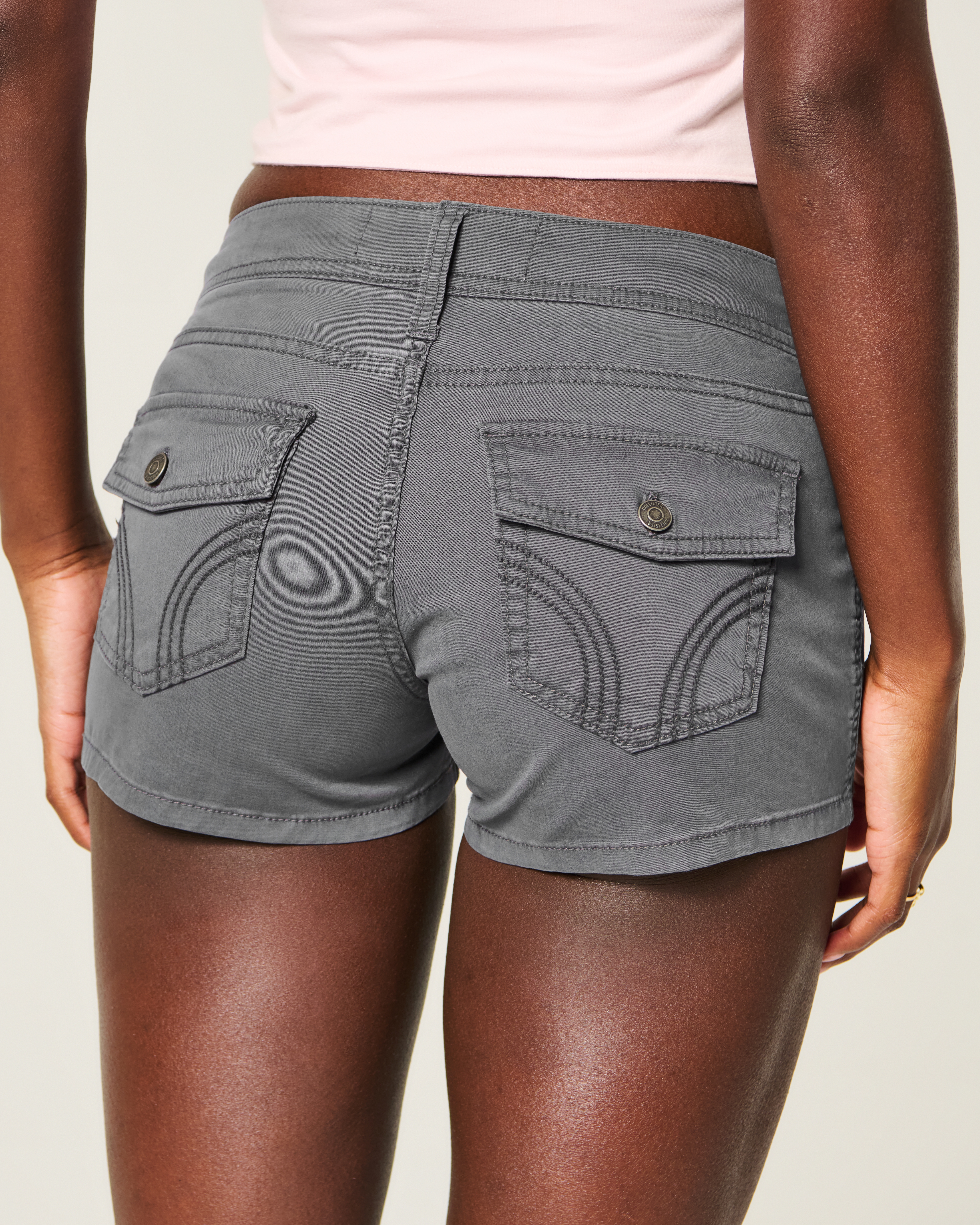 Ultra Low-Rise Interior Pattern Waistband Twill Shortie Shorts