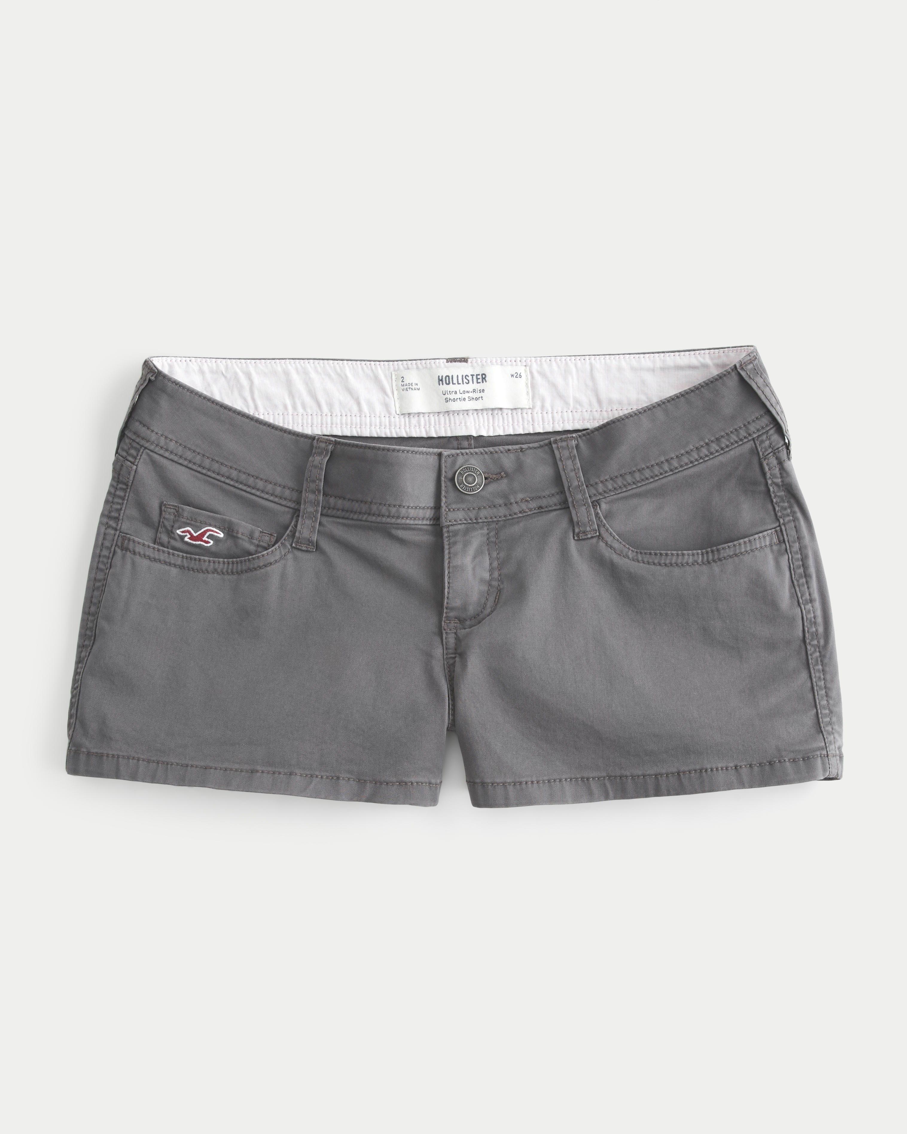 Ultra Low-Rise Interior Pattern Waistband Twill Shortie Shorts