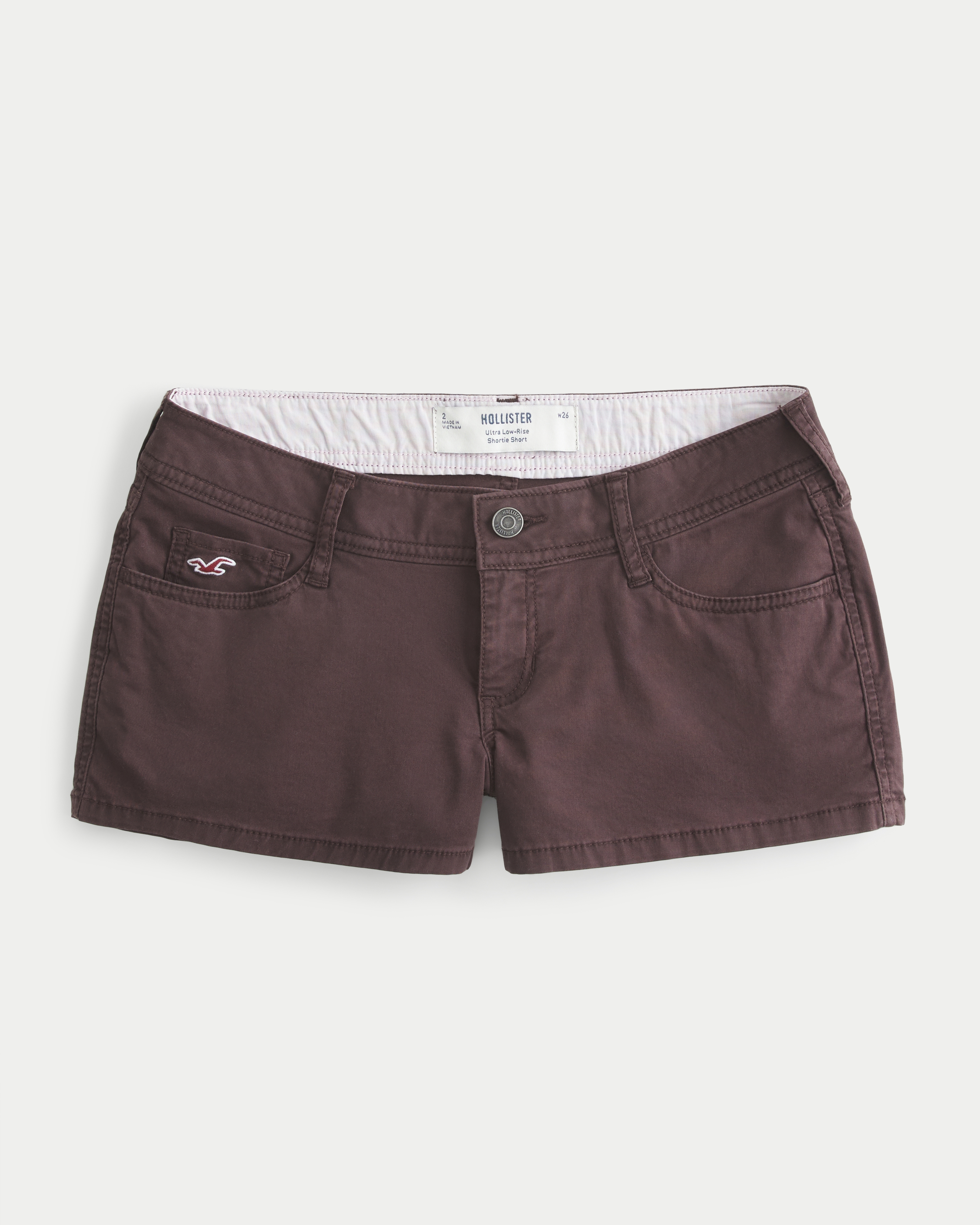 Ultra Low-Rise Interior Pattern Waistband Twill Shortie Shorts