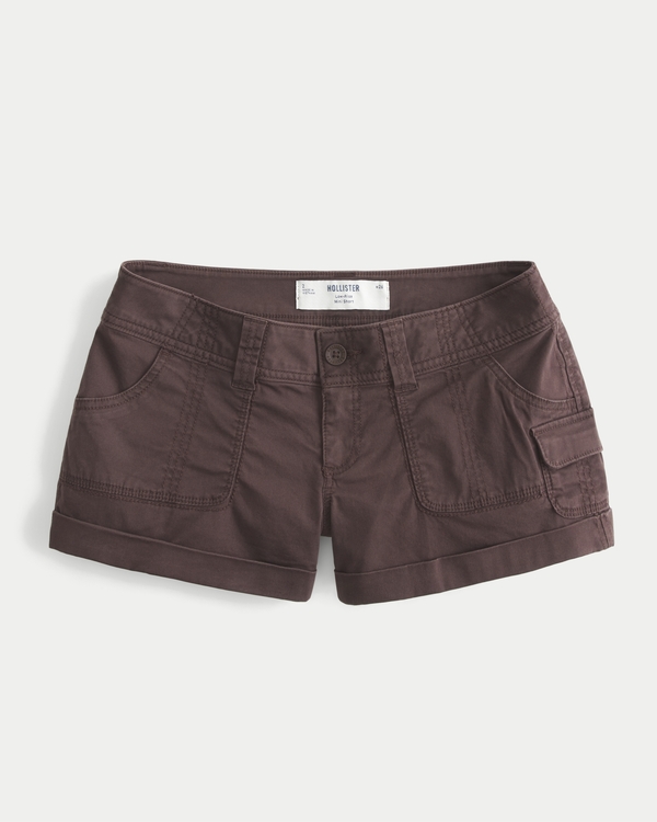 Low-Rise Twill Mini Utility Shorts, Brown view 1
