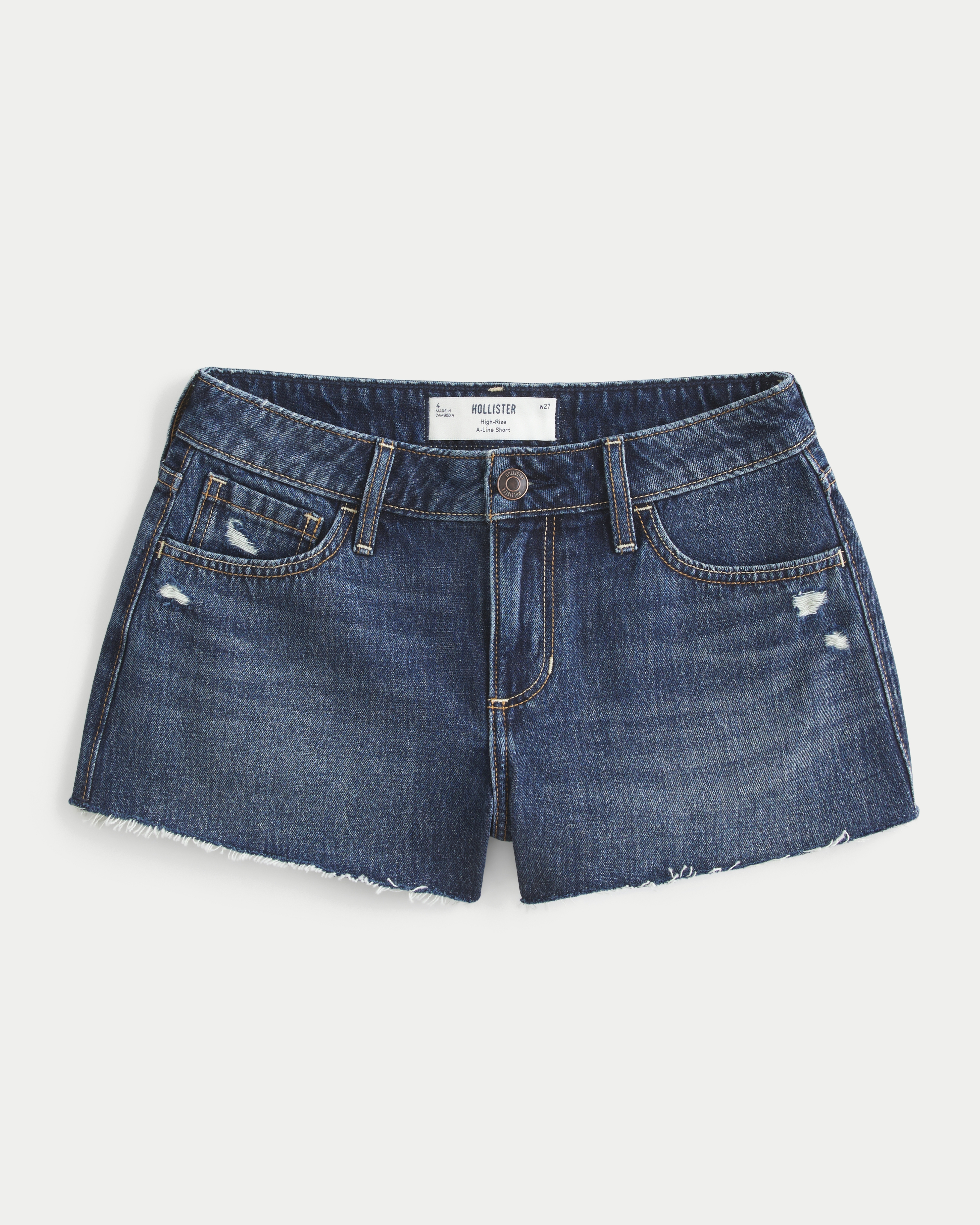 High-Rise Distressed Denim A-Line Shorts