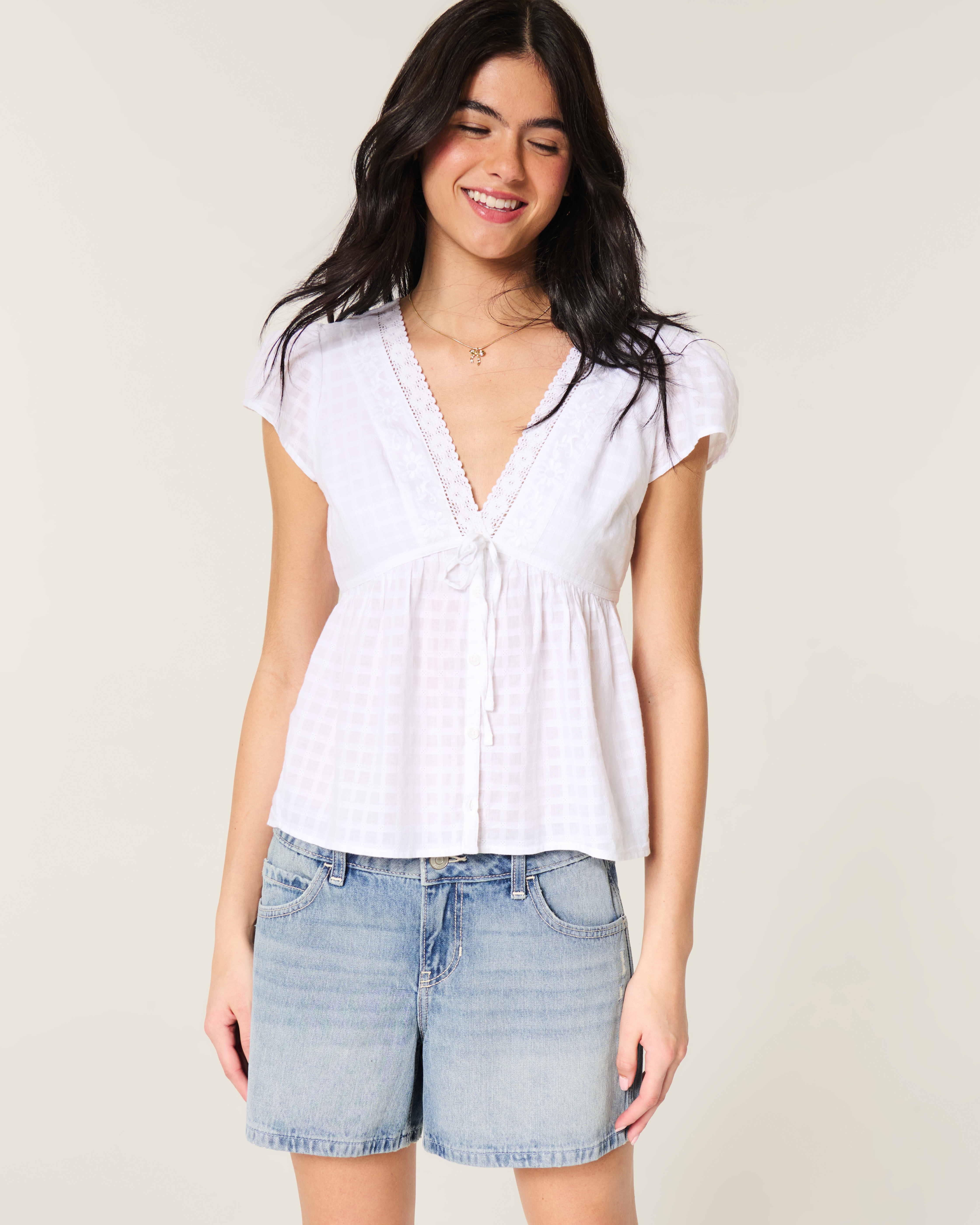 Adjustable Waist Low-Rise Baggy Denim Shorts