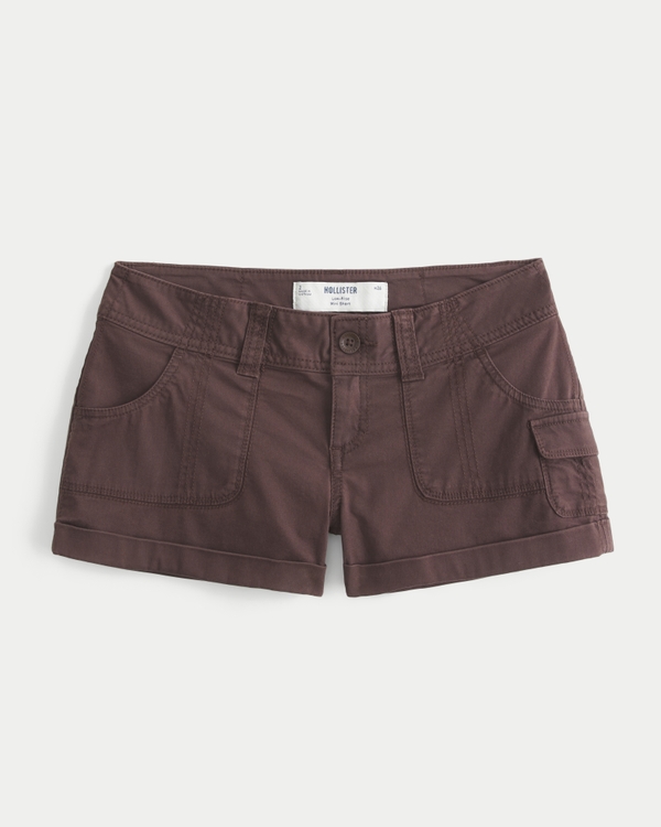 Low-Rise Twill Utility Mini Shorts, Brown view 1
