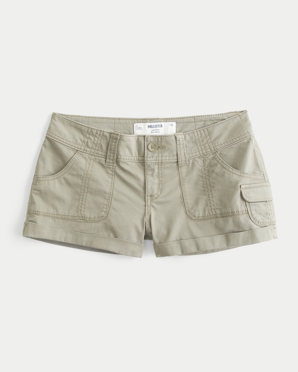 Low-Rise Twill Utility Mini Shorts, Olive view 1