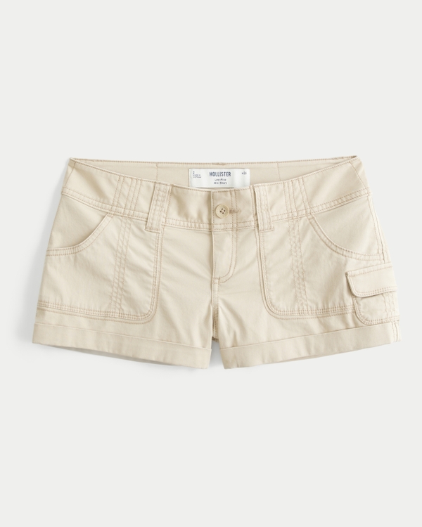 Low-Rise Twill Utility Mini Shorts, Khaki view 1
