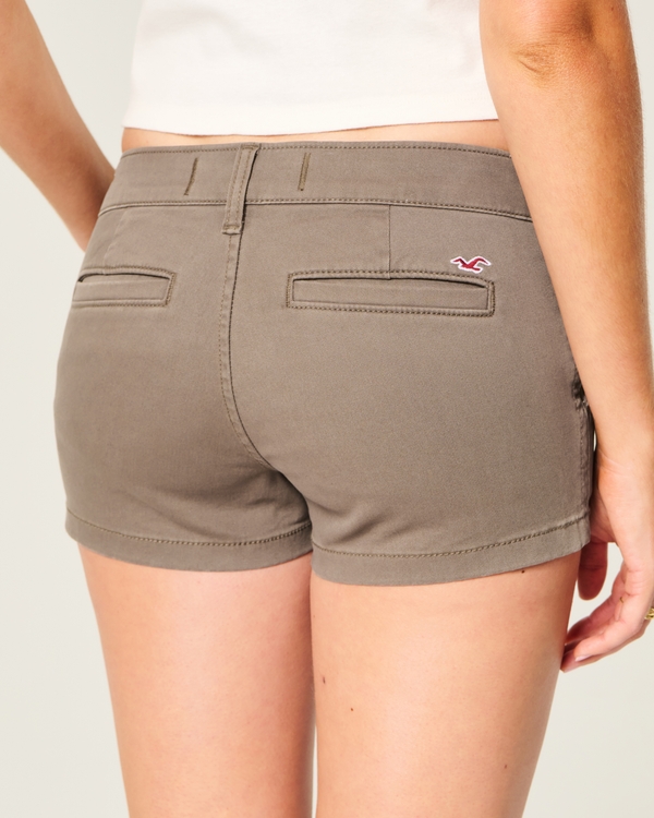 Ultra Low-Rise Twill Shortie Shorts, Light Brown view 2