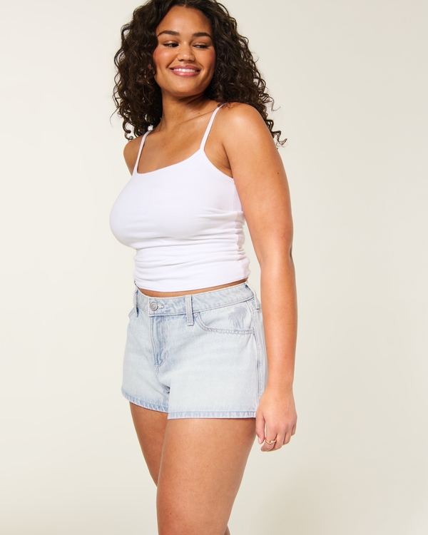 Curvy High-Rise Palm Tree Graphic A-Line Denim Shorts, Light view 1