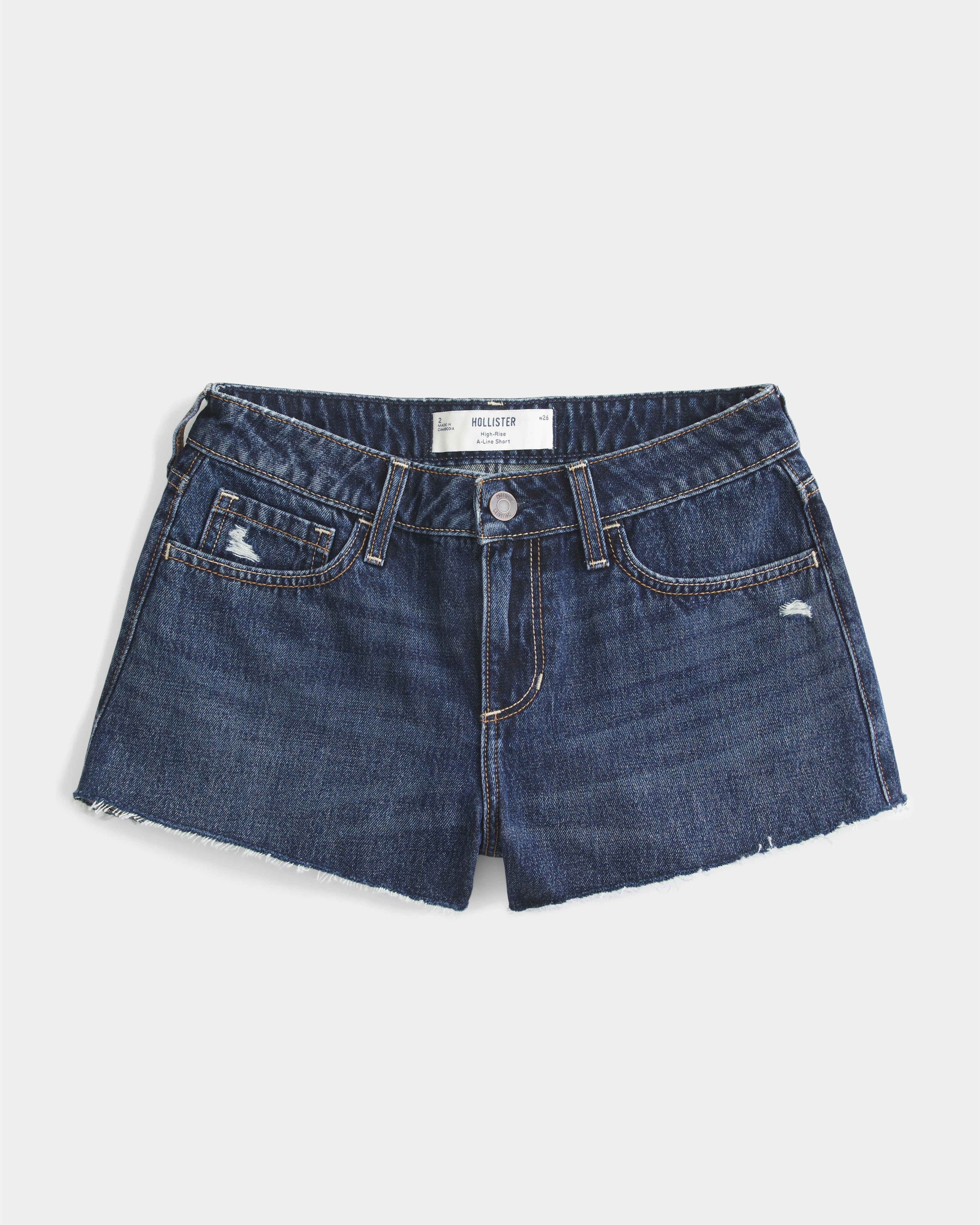 High-Rise Dot Back Pocket A-Line Denim Shorts