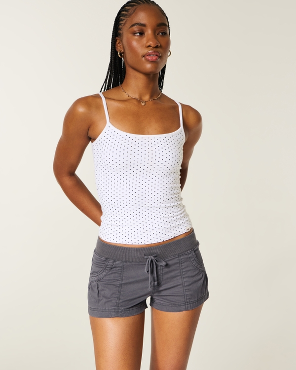 Hollister Remi Low-Rise Poplin Mini Shorts, Dark Grey Flat view 1