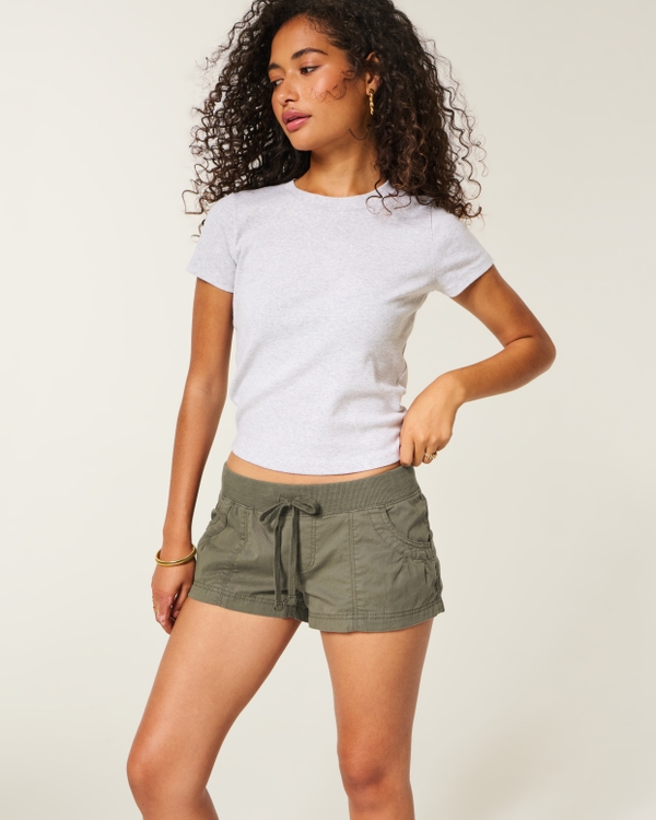 Hollister Remi Low-Rise Poplin Mini Shorts, Olive view 1