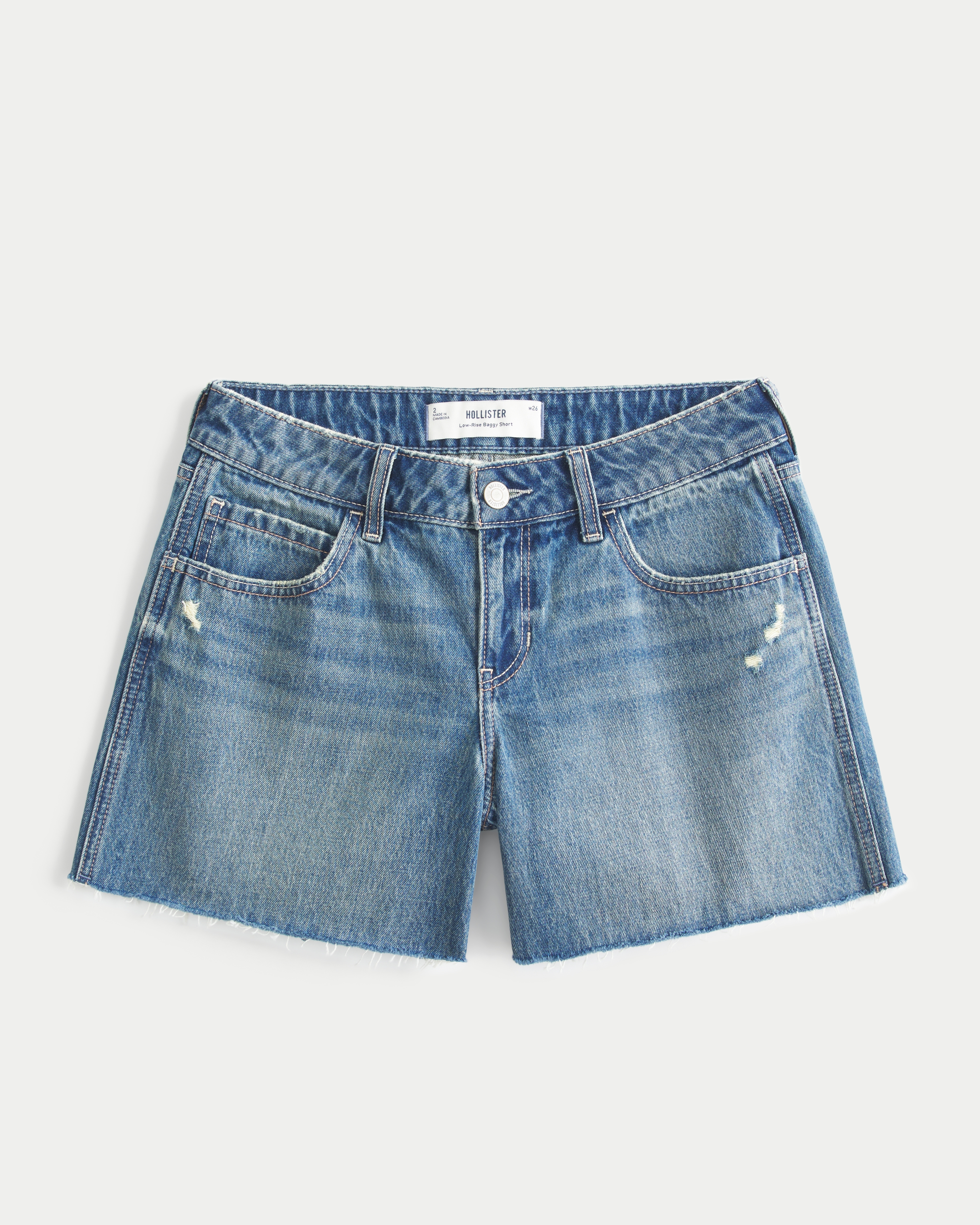 Low-Rise Medium Wash Baggy Jean Shorts