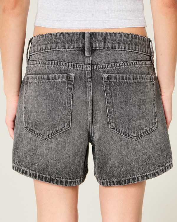 Low-Rise Grey Baggy Jean Shorts, Dark Grey view 2