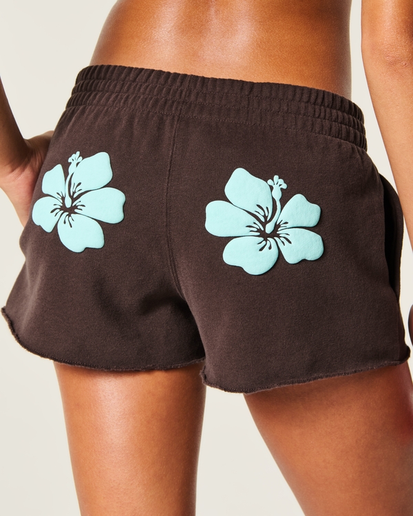 Hibiscus Graphic Fleece Mini Shorts, Brown view 2