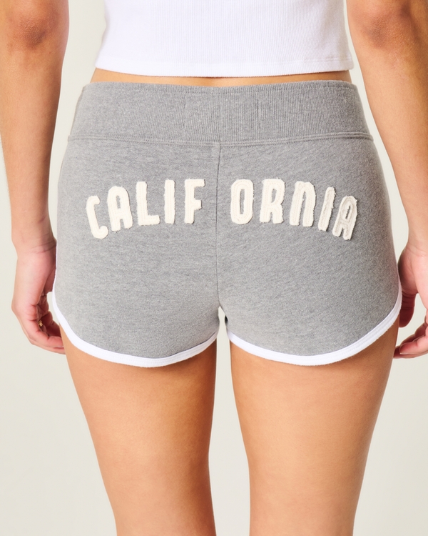 Ultra Low-Rise California Graphic Fleece Shortie Shorts, Heather Grey view 2