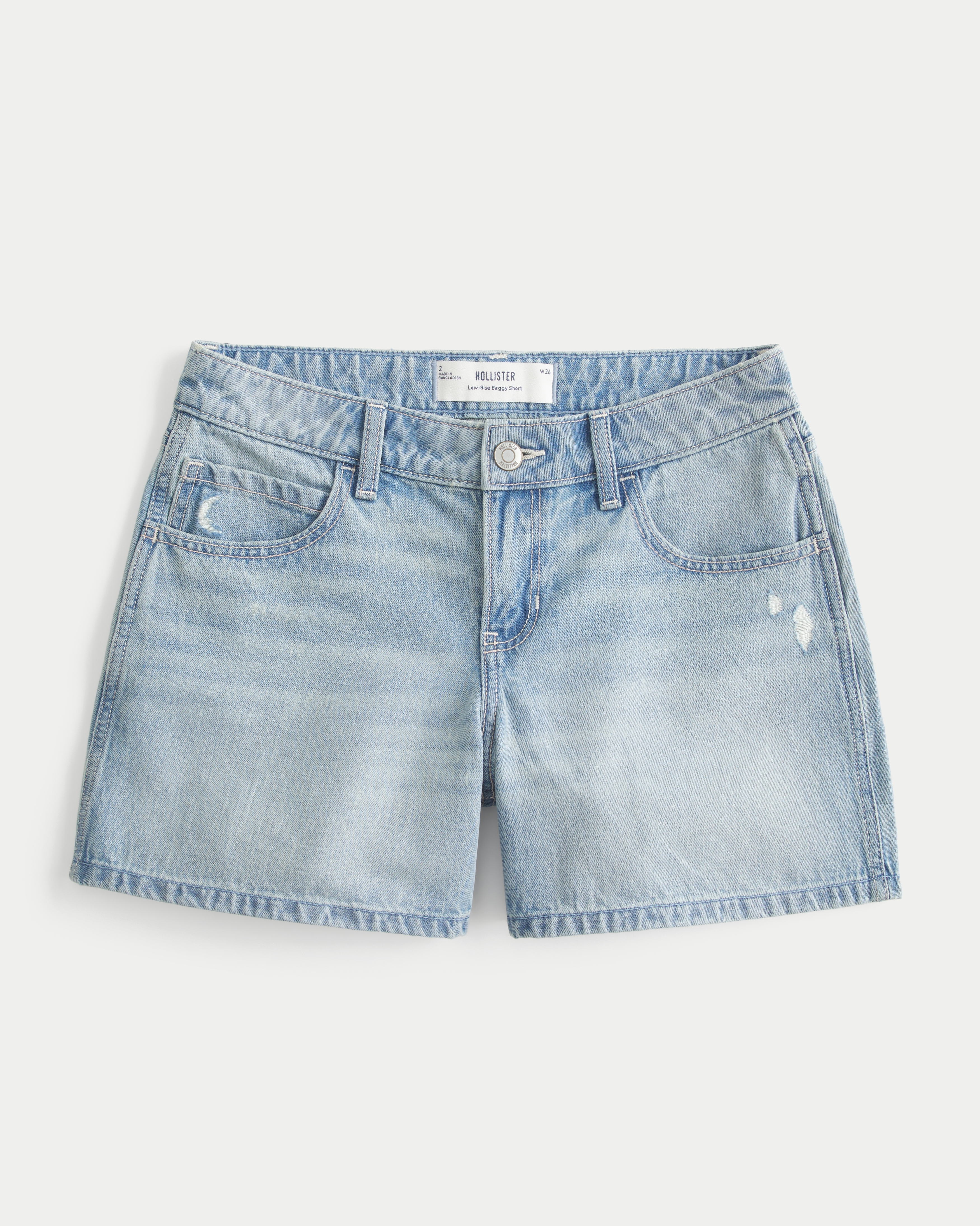 Low-Rise Distressed Baggy Jean Shorts
