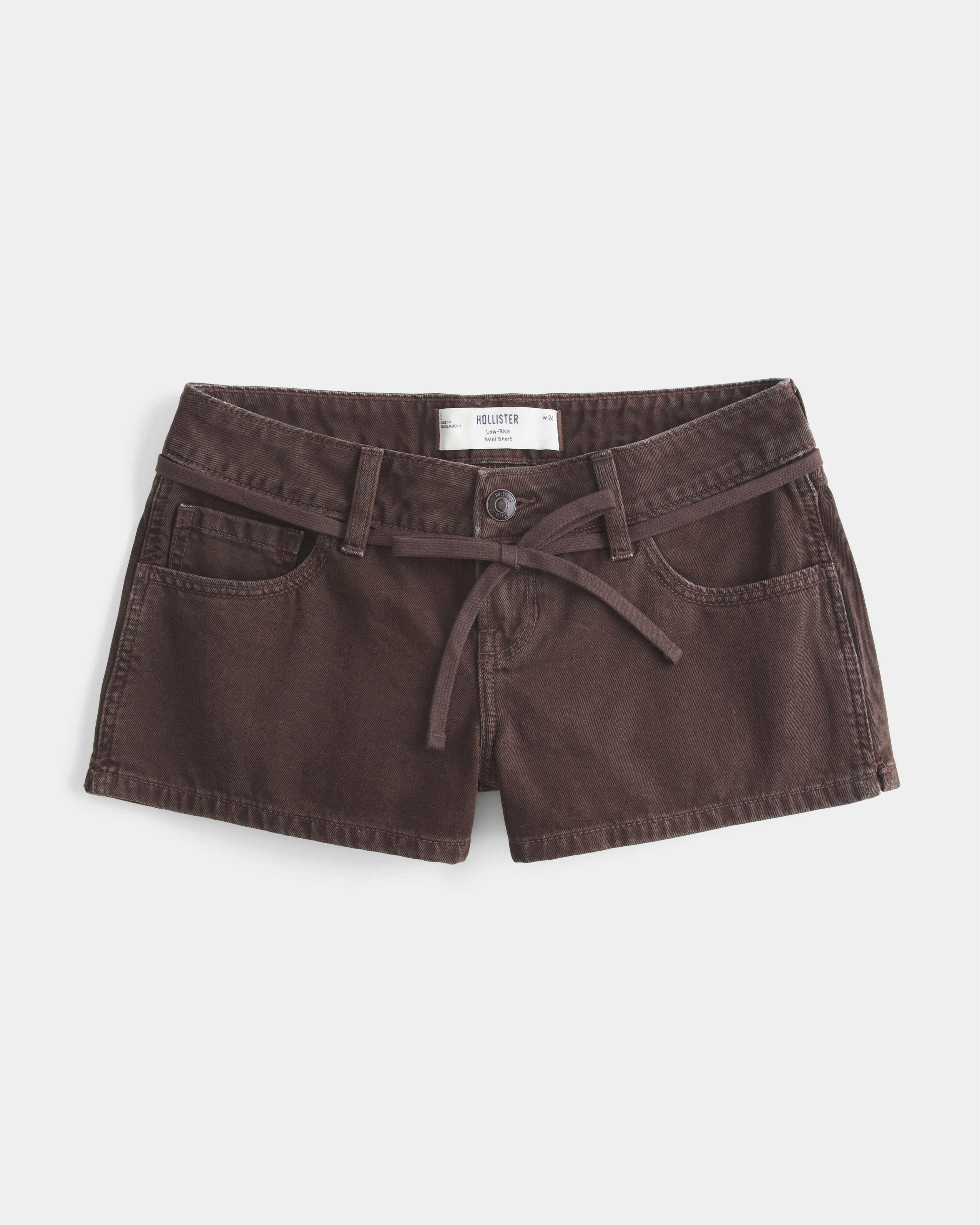 Low-Rise Tie Waist Brown Mini Jean Shorts
