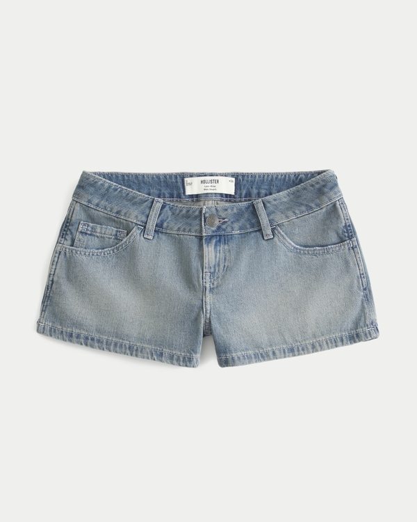 Low-Rise Mini Jean Shorts, Dark Medium view 1