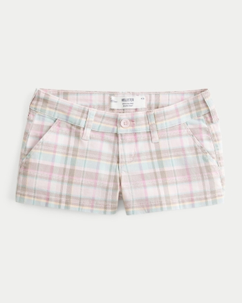 Women's Ultra Low-Rise Twill Plaid Shortie Shorts | Women's Bottoms | HollisterCo.com
