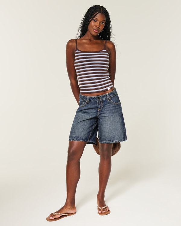 Hollister Andi Adjustable Ultra Low-Rise Jean Shorts, Dark view 1