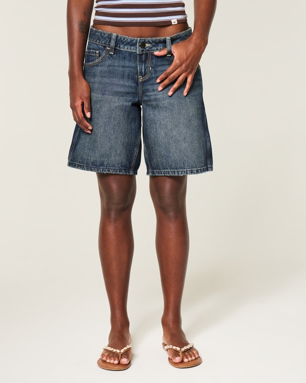 Hollister Andi Adjustable Ultra Low-Rise Jean Shorts, Dark view 2
