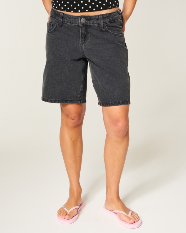 Hollister Andi Adjustable Ultra Low-Rise Jean Shorts, Washed Black view 2