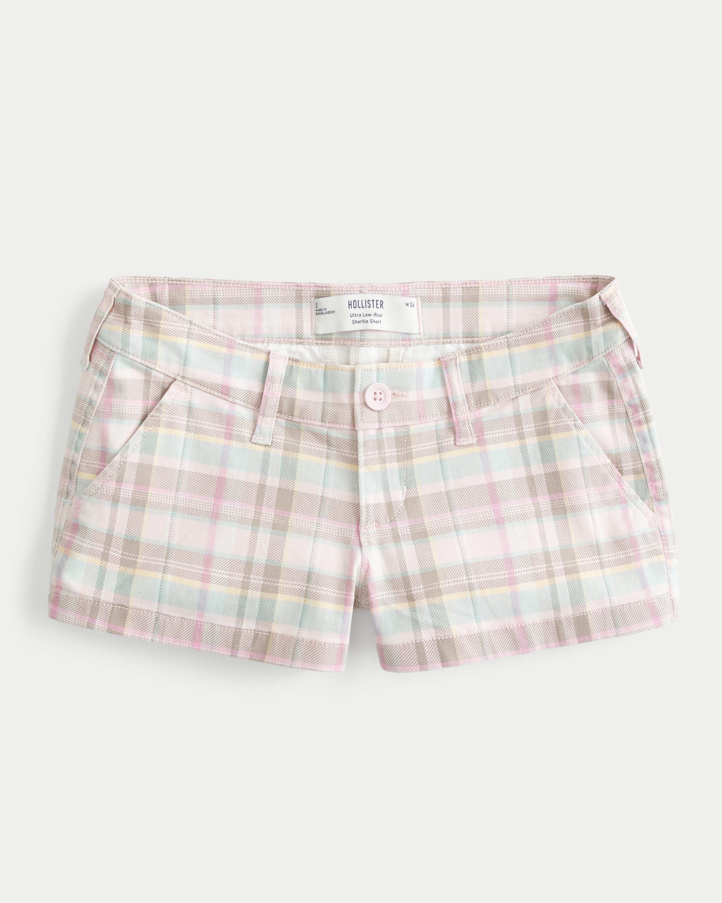 Ultra Low-Rise Twill Plaid Shortie Shorts