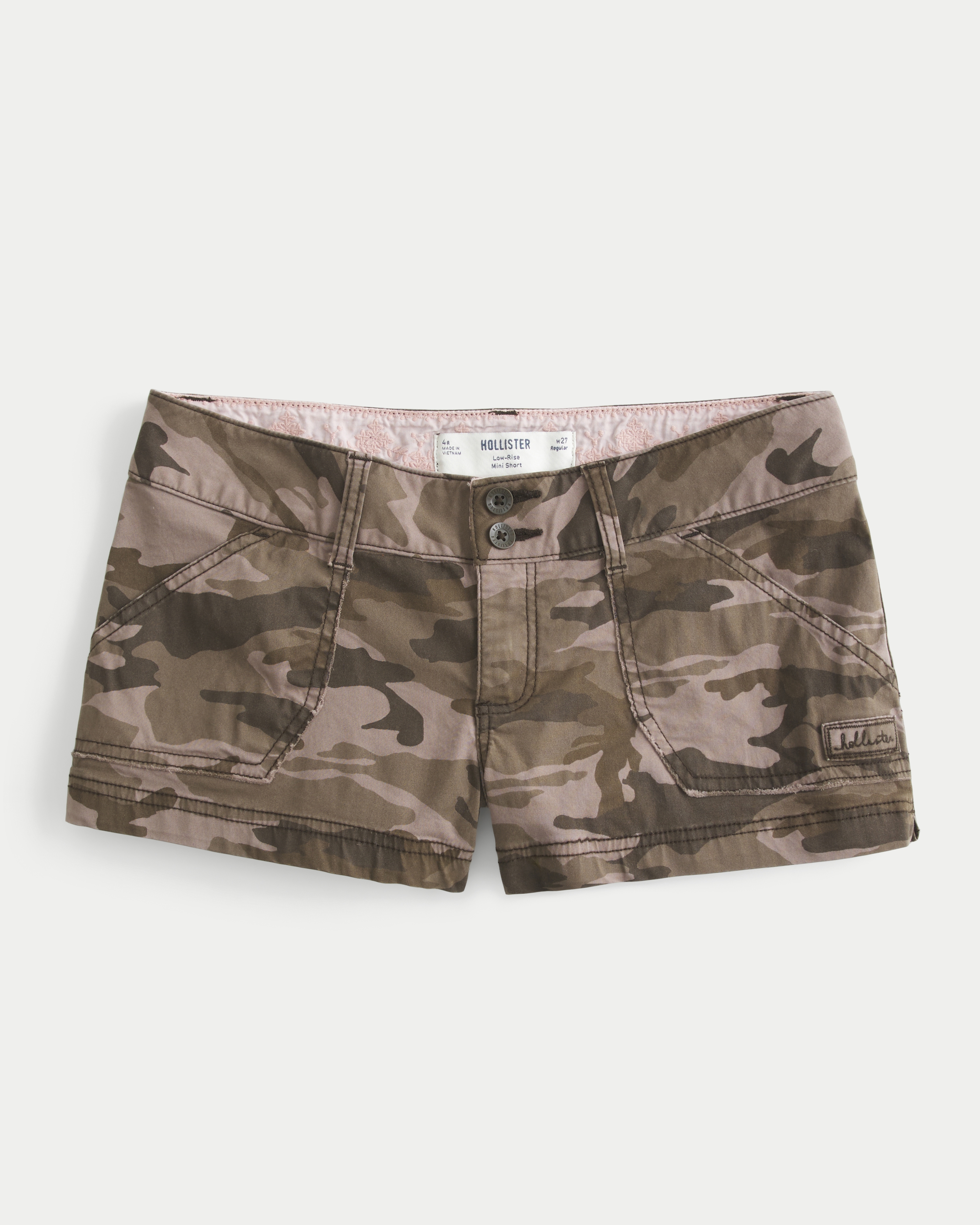 Low-Rise Camo Embroidered Poplin Mini Shorts