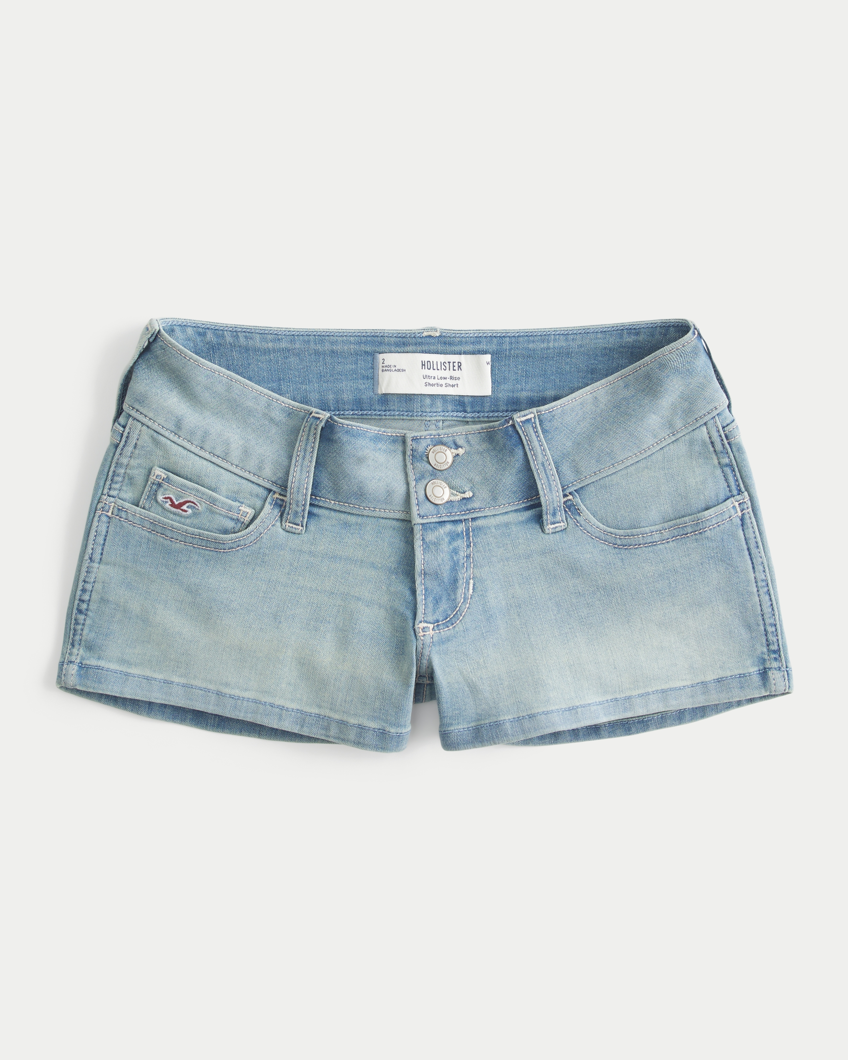 Ultra Low-Rise Light Wash Denim Shortie Shorts
