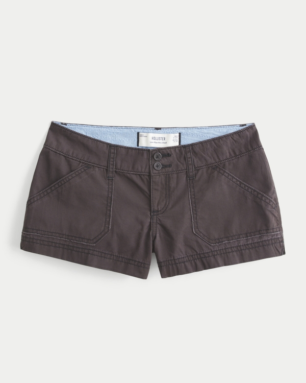 Low-Rise Poplin Pop Waistband Mini Shorts, Dark Brown view 1