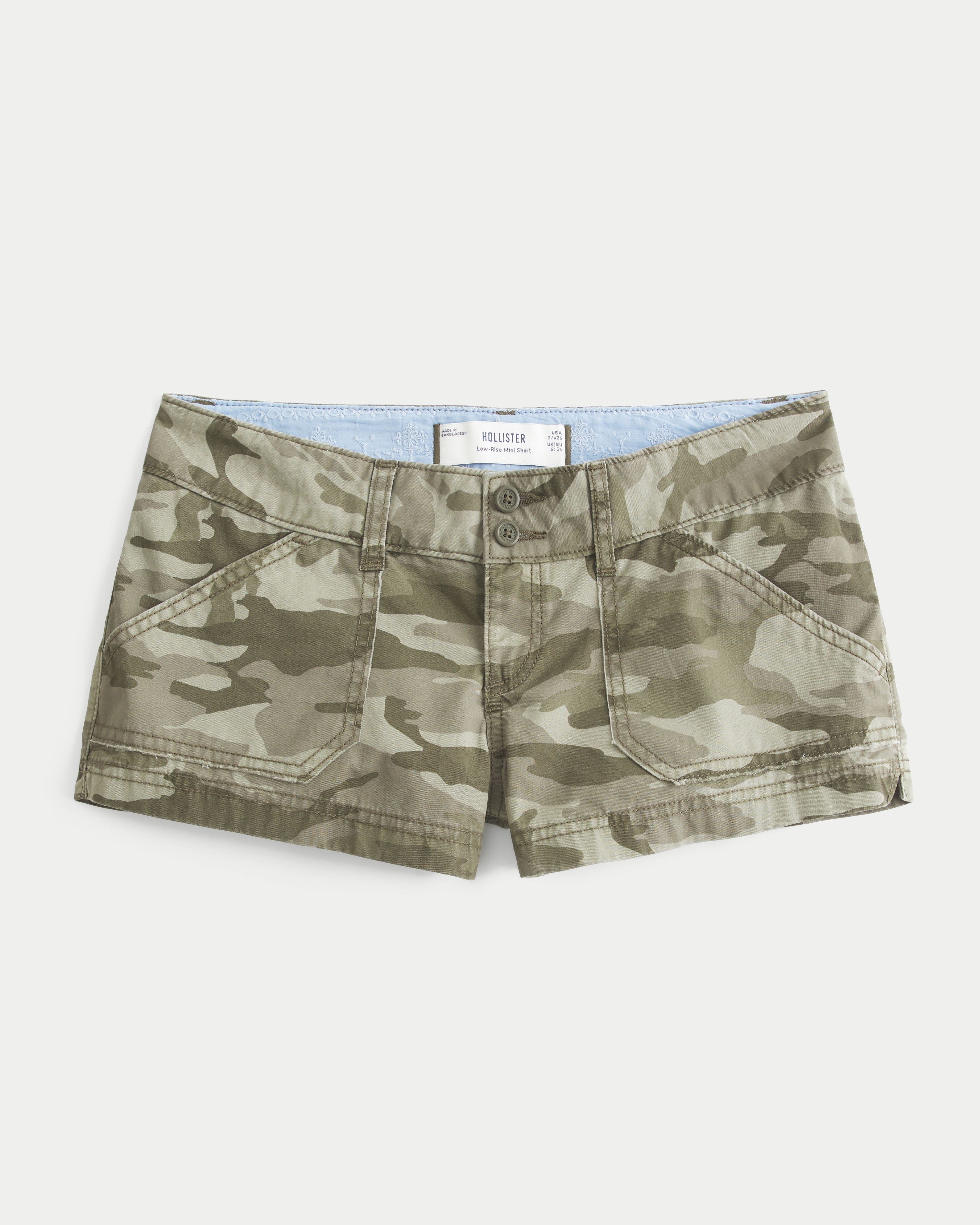 Low-Rise Camo Poplin Mini Shorts