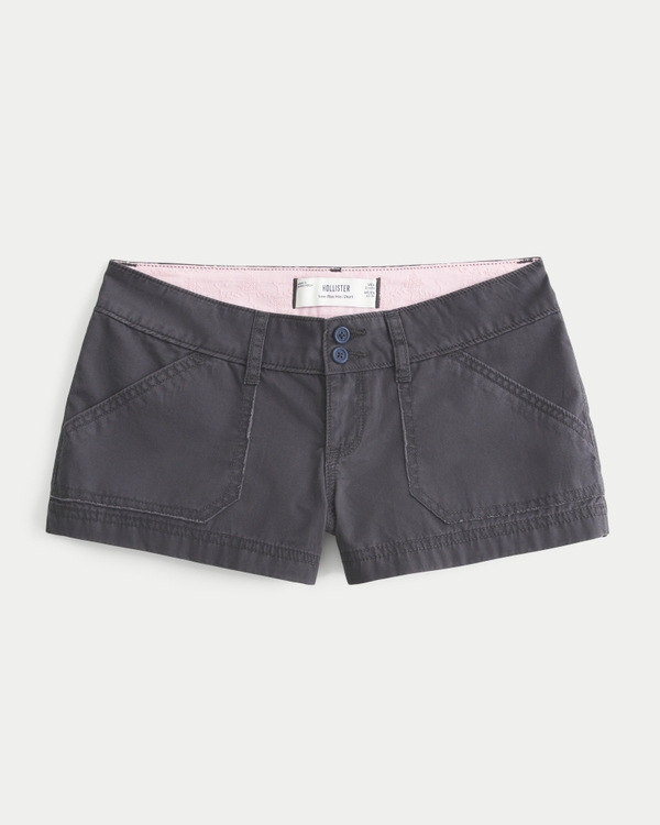 Low-Rise Poplin Pop Waistband Mini Shorts, Dark Grey view 1