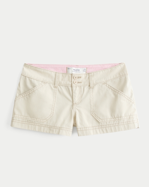 Low-Rise Poplin Pop Waistband Mini Shorts, Stone view 1