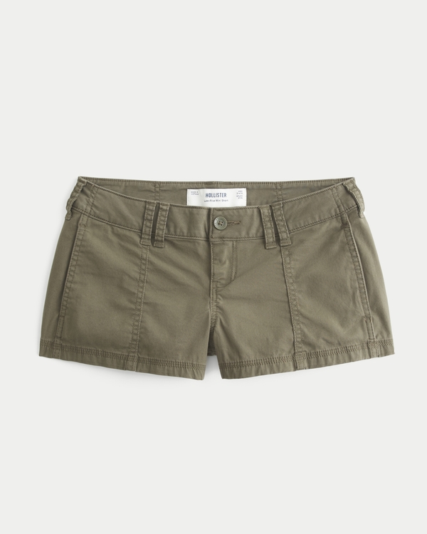 Low-Rise Poplin Mini Shorts, Olive view 1