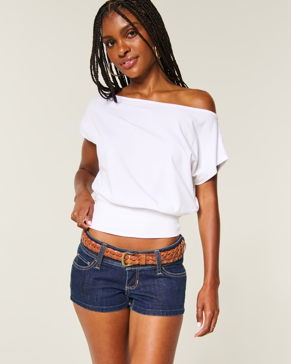 Ultra Low-Rise Jean Shortie Shorts, Dark view 1