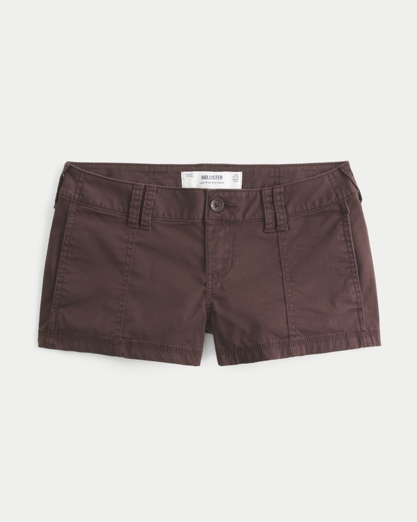 Low-Rise Poplin Mini Shorts, Brown view 1